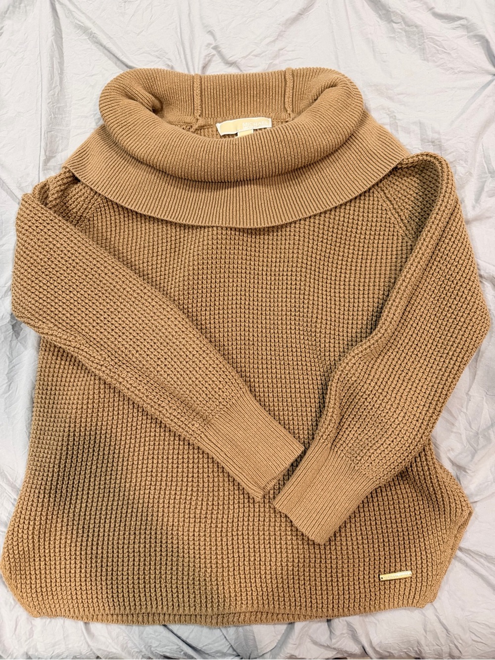 Michael Kors Camel Ribbed Cowl Neck Sweater